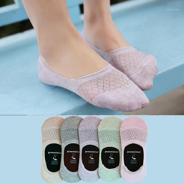 

5 candy color women cartoon hollow mesh solid silicone antislip summer breathable knit invisible boat ankle socks 6 pairs 1 lot1, Black;white