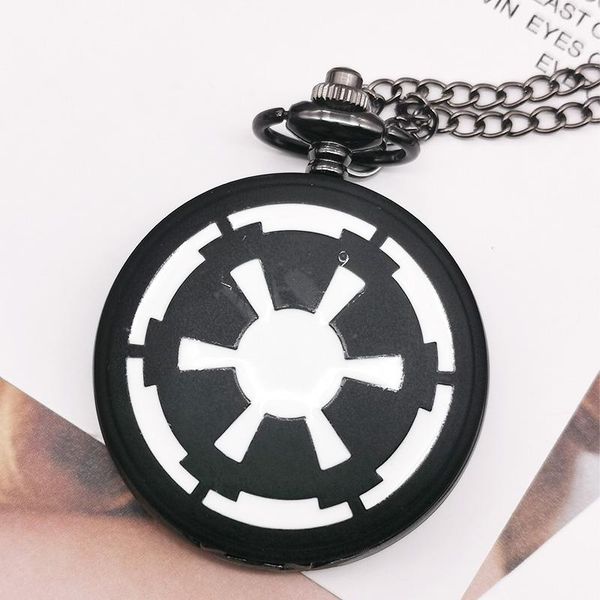 

new fashion galactic empire badge quartz pocket watches black pendant watch with necklace fob chain cf1045 sqcqqd, Slivery;golden