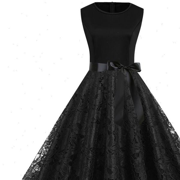 

floral black lace dress women summer 2021 o neck sleeveless tank vestidos vintage pin up rockabilly party dresses knee length, Black;gray