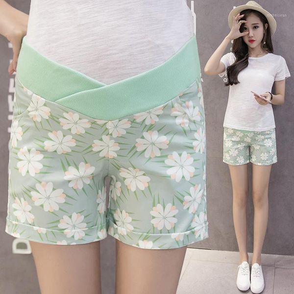

2020 new summer women shorts for pregnant women cotton linen pregnancy low wast short pants maternity bottoms floral clothes1, White