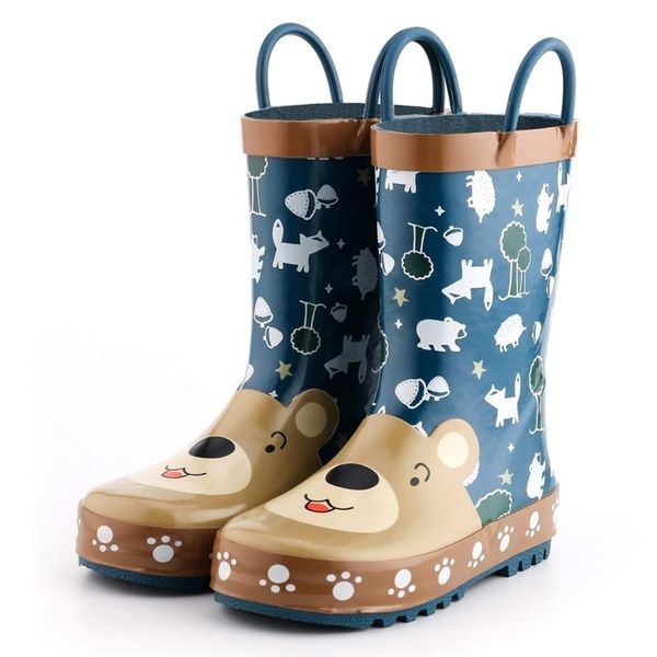 

kushyshoo rain kids girls waterproof children' rubber boots 3d cartoon bear printed toddler boy rainboots y201028, Black;grey