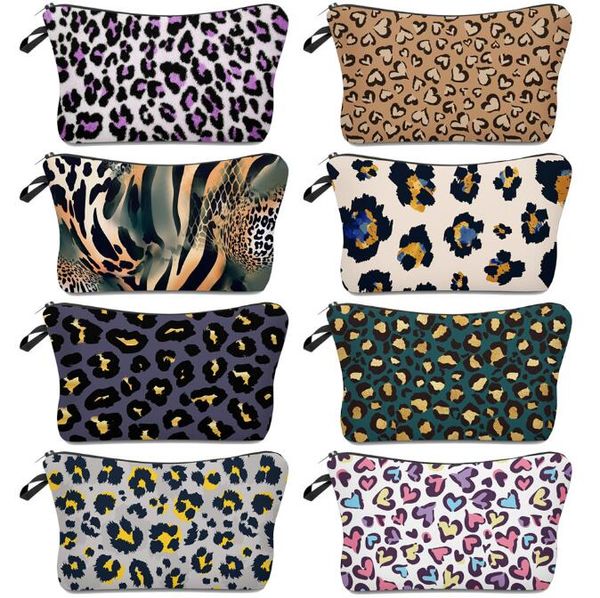 16 Stili Borsa per il trucco con stampa leopardata Borsa impermeabile per riporre le donne Borsa da viaggio alla moda semplice Portafogli Borsa a mano con cerniera