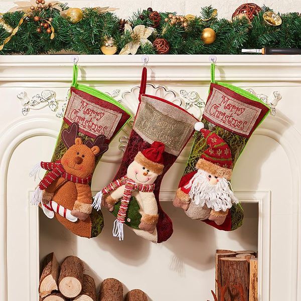 

christmas decorations classic stockings bags santa claus socks 25*37cm eve gifts for child xmas family party adornos de navidad1