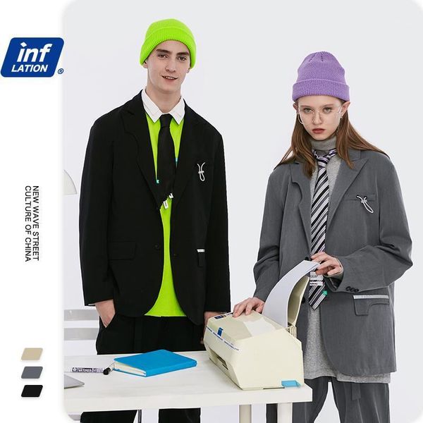 

inflation men blazer suit streetwear 2020 autumn fashion loose fit blazers terno masculino men straight suit pant men's outfits1, White;black