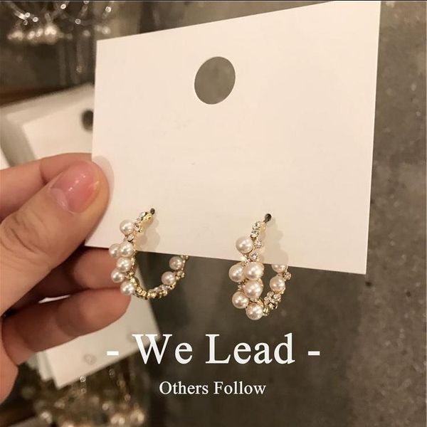 

dangle & chandelier big pearl rhinestone earrings 2021 for women lover geometric gold round drop earring korean statement jewelry, Silver