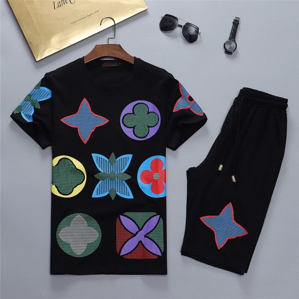 

mens designers sets outfits sweatshirt summer jogging suits new fashion pattern print tracksuits men short sleeve sportswear jogger suit, Gray