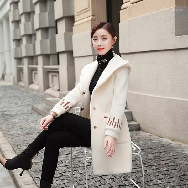 

2020 new women's autumn and winter mink coat long-sleeved hooded super coat jacket elegant loose size s-3xl1, Black;brown