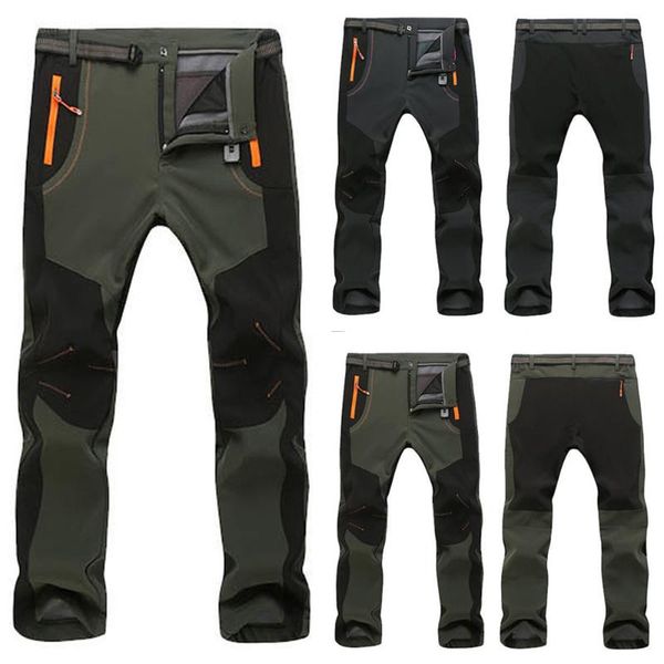 

men's winter hiking pants men warm fleece softshell trousers outdoor sports thick trekking skiing waterproof pants man#c, Black