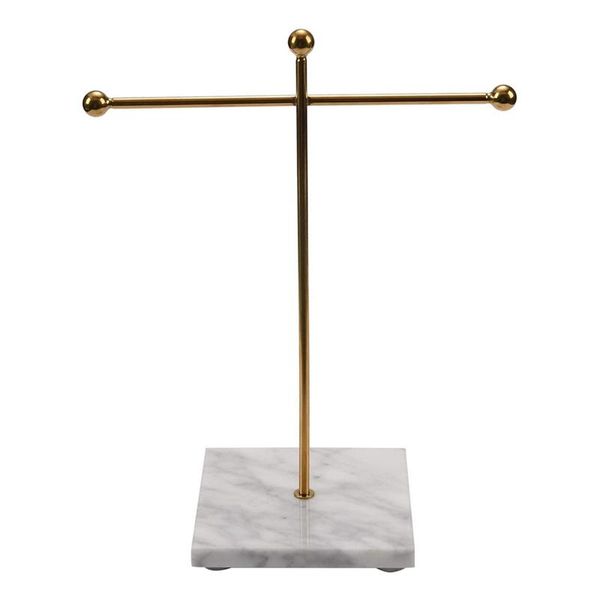 

gold storage shelf with marble base fashion ins modern jewelry ring necklace earrings metal display stand, Pink;blue