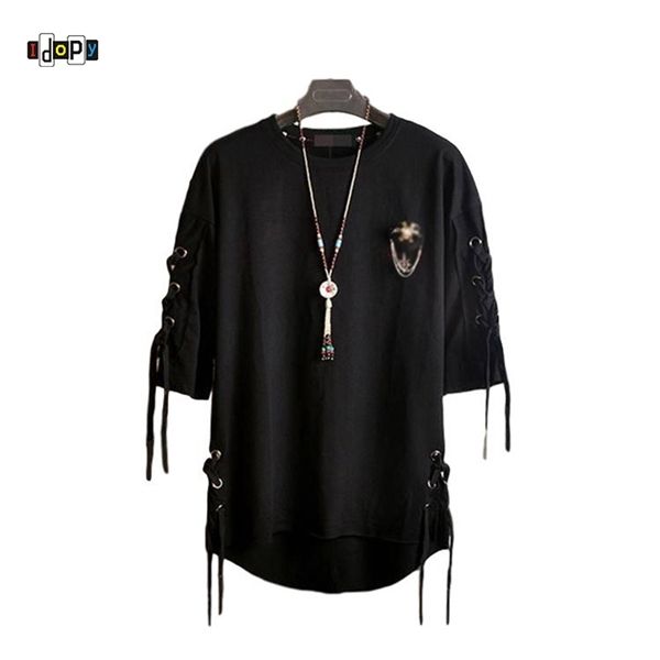 Idopy Korean Fashion Herren Street Style Spitze Punk Gothic Pullover Designer Steampunk Saum Hip Hop Sweatshirts Shirts T-Shirts C1117