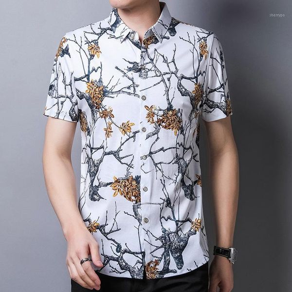 

flowers mens shirts for summer big size blouse new casual cotton short sleeves shirt mens printed hawaii beachwear 2020 clothes1, White;black