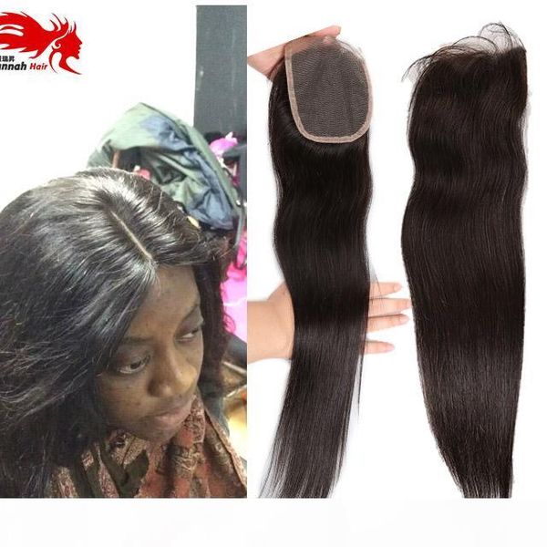 

hannah product brazilian lace closure straight 3 part brazilian straight virgin human hair closure piece brazillian clousure hair, Black;brown