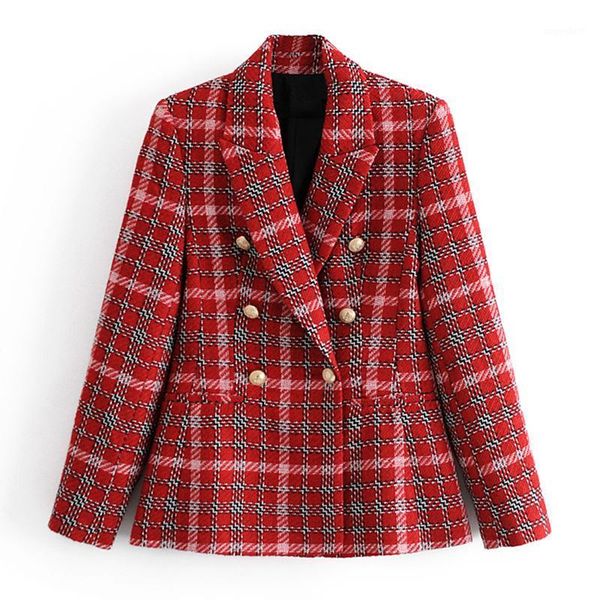 

katara fashion double breasted blazers women elegant formal long sleeve plaid jackets women turn donw collar suits ladies1, White;black