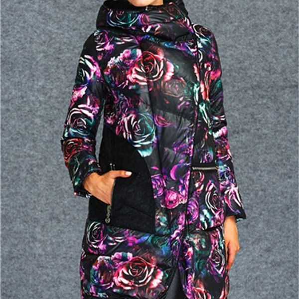 

2021 new casacos inverno quente casaco de pato branco para baixo jaqueta feminina assimtrica florais abrigo mujer wxf160 qhgx, Black