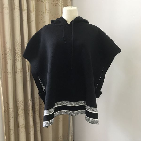 

family's autumn and winter new classic heavy industry fashion cloak shawl and hat women wearing knitwear and coat on both sides, White