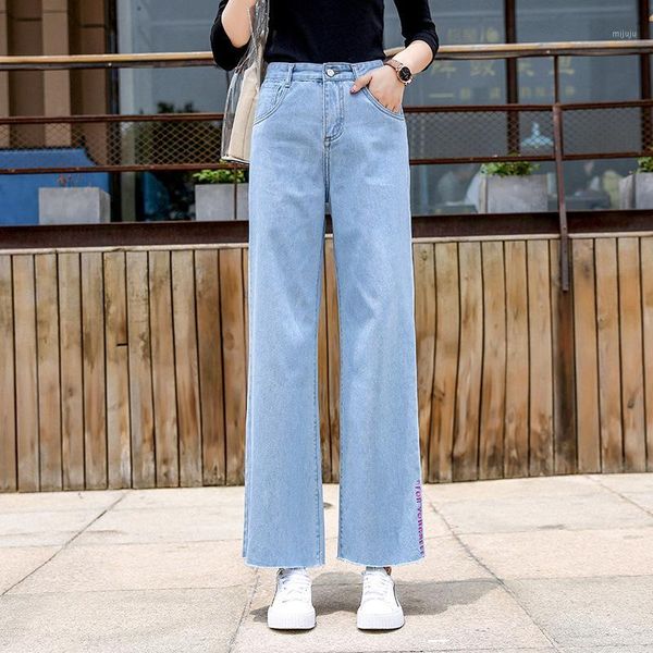 

nonis 2019 new autumn women wide leg loose jeans female street wear high waist nostretch denim pants chic trousers plus size1, Blue