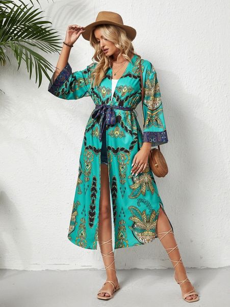 

allover belted kimono z2qz#, White;black