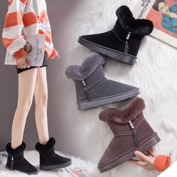 

shoes round toe snow boots for women luxury designer winter footwear boots-women ladies mid-calf fashion rubber low 2020, Black