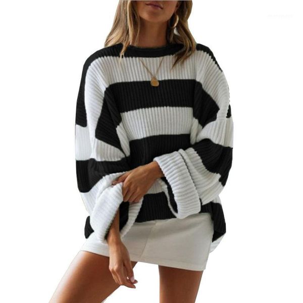 

women's sweaters 2021 korean style striped loose ladies sweater pullover autumn winter arrival female jumpers knit women pull femme1, White;black
