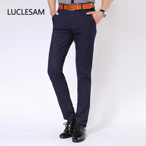 

brand mens casual pants regular fit business trousers men pure cotton trousers classic straight leisure pant ropa, Black