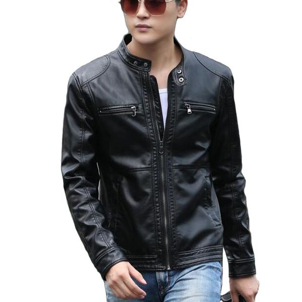 

men's fur & faux sheepskin leather jacket men casual stand collar slim fit biker motorcycle jackets man fashion 5xl coats brand clothin, Black