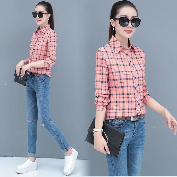 

turn down collar chiffon shirts women blouses new spring long sleeve plaid shirt casual office ladies blouse blusas mujer, White