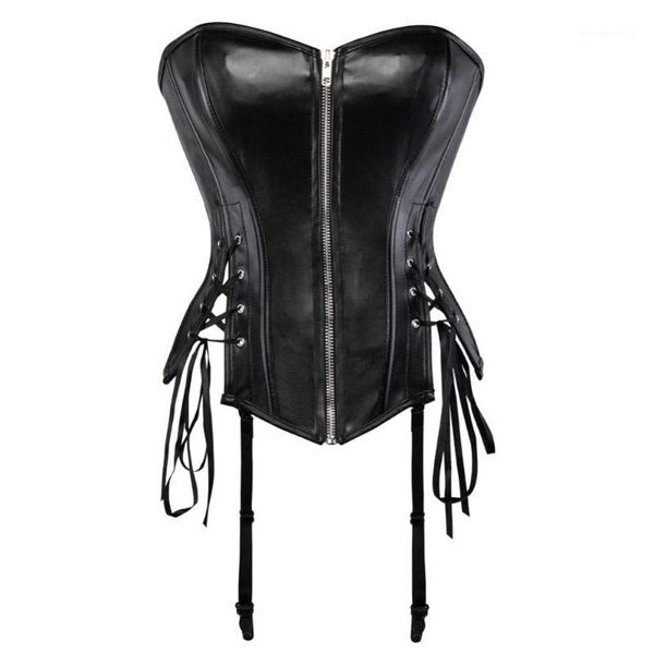 

bustiers & corsets fashion faux leather overbust corset zipper pu clothing waist cincher bustier clubwear lingerie lace up boned1, Black;white