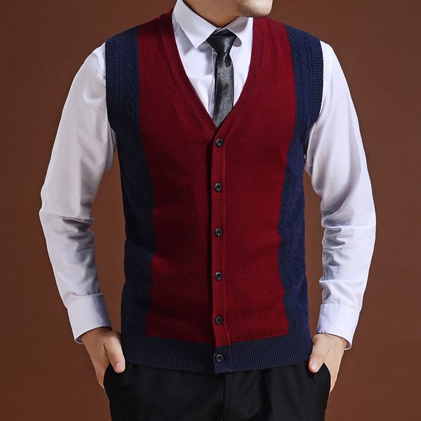 

2021 man's mid-winter middle-aged wool cardigan waistcoat with low-cut v-knit big size no-sleeves vest businessman's sweater pkwn, Black
