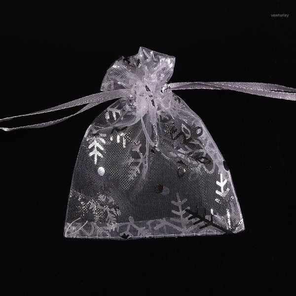 

gift wrap 100pcs 7*9cm white with silver snowflake christmas pouches organza bags wedding favour wholesale 1