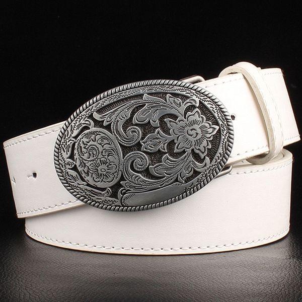 

retro women's belt metal buckle weave arabesque pattern leather belts jeans trend punk rock strap decoration belt gift for women 201120, Black;brown