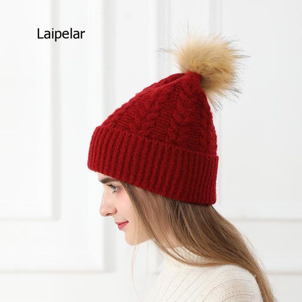 

winter wool knitted cap beanie hats girls pom pom beanie caps, Blue;gray