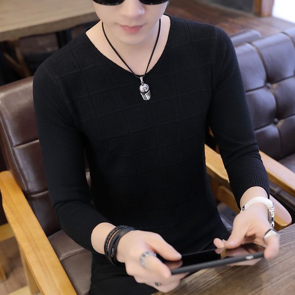 

2021 new with low v solid knitting fit spring wear men's sweater pullover men pull homme k262 m4l1, White;black