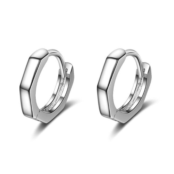 

100% 925 solid sterling silver hoop earring hexagon ear cuff clip on earrings for men/women girl teen gift jewelry ds1300, Golden;silver