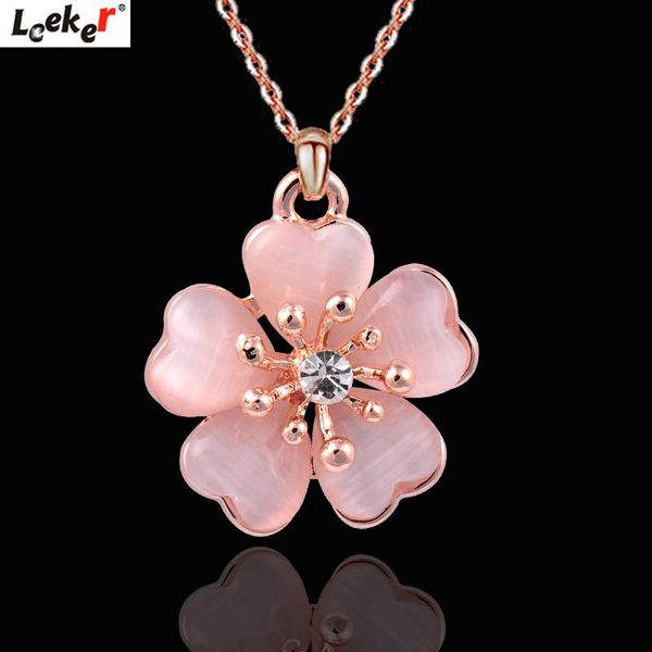 

pendant necklaces leeker retro pink blue beige opal stone flower necklace pendants women girl wedding chain vintage jewelry gifts 260 lk4, Silver