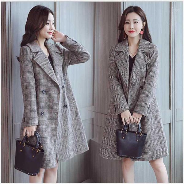 

new korean style winter wool coat women large size long sleeve autumn slim long woolen coat outwear casaco feminino s1691, Black