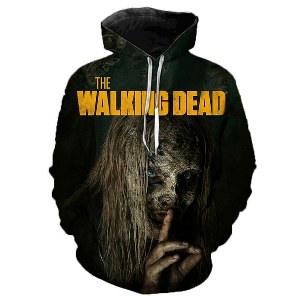 

the walking dead printed hoodie sweatshirts horror tv drama fashion casual pullover men women halloween streetwear hoodies lj201222, Black