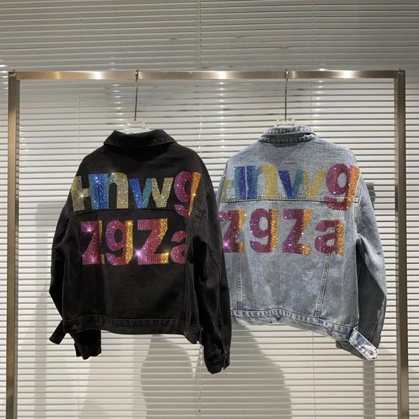 

2020 color of new the bottom alphabet drills too much washed water denim short female jacket 0uim, Black;brown