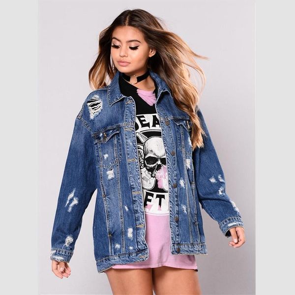 

women hole basic coat denim jacket winter denim jacket ladies jeans jacket autumn denim coat loose casual outwear long, Black;brown