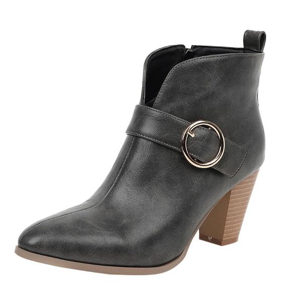 

vintage women boots fashion pure colors pointed toe zipper boots square heels plus size 43 western horse riding classical shoes, Black