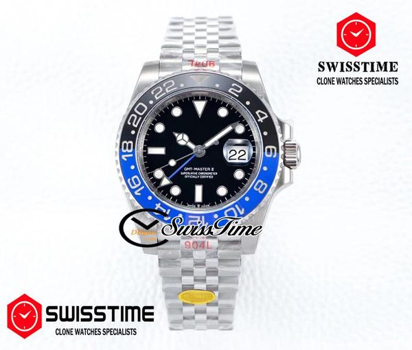 

n v10 gmt ii a3285 automatic mens watch 904l steel batman black blue ceramic black dial jubilee bracelet 126710 correct hand stack swisstime, Slivery;brown