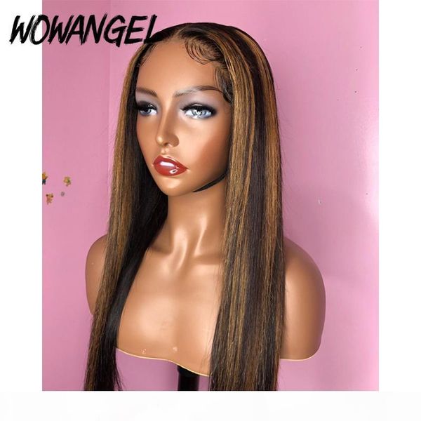 

13x4 straight honey blond ombre color highlight 150% lace front human hair wigs for women remy brazilian invisible pre plucked, Black;brown