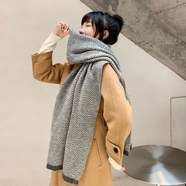 

new arrival fashion temperament ladies knit comfortable warm thick long scarf women outdoor sweet striped scarf, Blue;gray