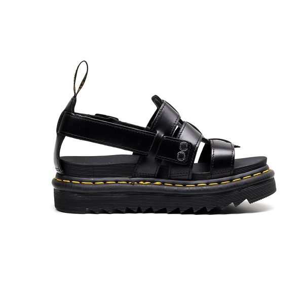 

see leather for three buckles sandals woman flat women shoes m03n, Black