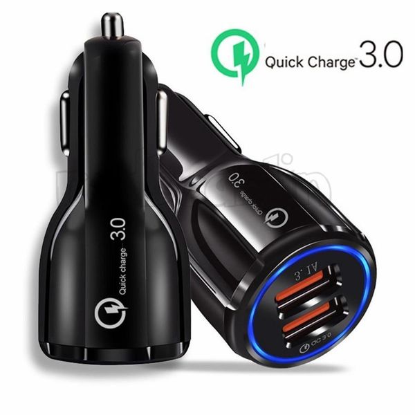 

qc 3.0 dual usb port car charger high speed quick charging car chargers 3.1a adapter for iphone 5 6 7 8 x samsung s8 s10 htc android phone