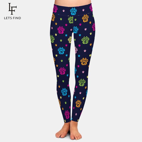 

letsfind new arrival cute cartoon dog paw print women leggings fashion high waist plus size soft comfortable fitness leggings 201202, Black