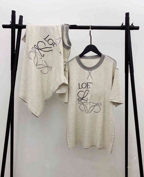 

2022 factory wholesale new loe short sleeve t-shirt women's spring and summer anti terry loose color matching couple letter embroidery, White