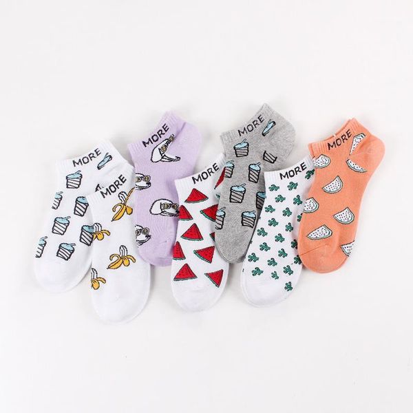 

colorful fruit invisible short woman sweat summer comfortable cotton girl women's boat socks ankle low female 1pair warm socks1, Black;white