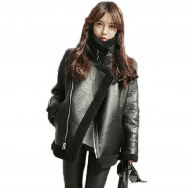 

new jacket motorcycle fleece leather women thickness ladies coat autumn and winter 9wt0171, Black