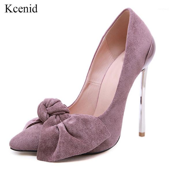 

kcenid 2021 new spring autumn purple women shoes high heels butterfly-knot women pumps pointed toe shallow ladies shoes 421, Black