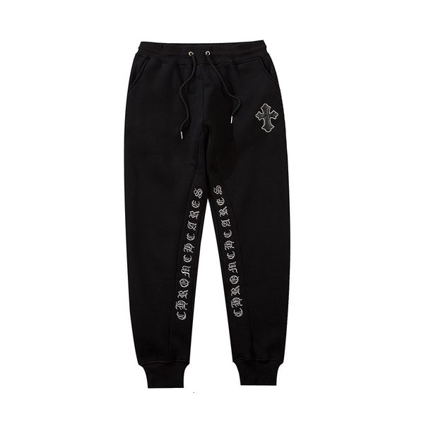 

ch crosin horseshoe sanskrit embroidered sports super fire men's and women's plush leggings casual pants, Black